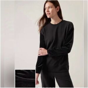 Athleta Retroplush Black Velvet Crewneck Sweatshirt sz 2X NWOT